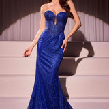 CLEARANCE - Ladivine J871 Long Sultry Fitted Strapless Gold Gown (Size 16)