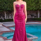 Ladivine J871 Long Sultry Fitted Strapless Embellished Prom Gown