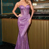 Ladivine J871 Long Sultry Fitted Strapless Embellished Prom Gown