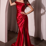 Ladivine J877 Dress Glistening Satin Off the Shoulder Gown