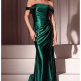 Ladivine J877 Dress Glistening Satin Off the Shoulder Gown