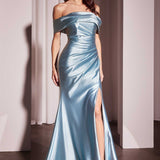 Ladivine J877 Dress Glistening Satin Off the Shoulder Gown