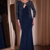Ladivine J881 Long Fit and Flare Crepe Gown With Removable Jacket