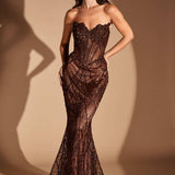 Ladivine J888 Long Strapless Fitted Sweetheart Sequin Bodice Gown