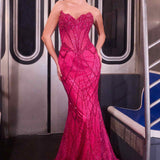 Ladivine J888 Long Strapless Fitted Sweetheart Sequin Bodice Gown