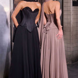 Ladivine J891 Fitted Corset Bodice Flowy Chiffon Skirt Formal Gown