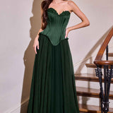 Ladivine J891 Fitted Corset Bodice Flowy Chiffon Skirt Formal Gown