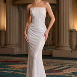 Ladivine J904 Strapless Sequin Fitted Gown Formal Evening Dress