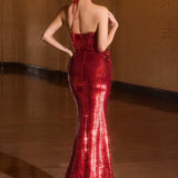Ladivine J905 Sleek Strapless Sequin Side Illusion Modern Fitted Gown