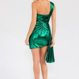 Juliet JT943K Dress One Shoulder Stretch Ruched Metallic Cocktail Side Drape