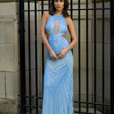 Halter Neck Beaded Dress with Cutouts