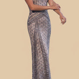 Lara 29746 - Beaded V-Neckline Dress with Cap Sleeves