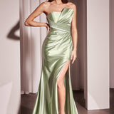 Ladivine KV1118 Dress Pleated Strapless Fitted Satin Gown