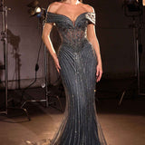 Ladivine KV1130 Mermaid Gown Off Shoulder Crystal Embellished Tulle