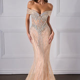 Ladivine KV1130 Mermaid Gown Off Shoulder Crystal Embellished Tulle