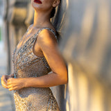 Lara 29499 - Embellished Long Dress with Thigh High Slit