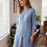100% Linen Hand Button Long Top DILLON