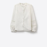 Lace chrochet Detail Button-Front Blouse in white