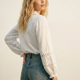 Lace chrochet Detail Button-Front Blouse in white