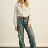 Lace chrochet Detail Button-Front Blouse in white