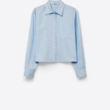 Light Blue Button-Front cropped Shirt in cotton fabric