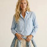 Light Blue Button-Front cropped Shirt in cotton fabric