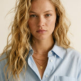 Light Blue Button-Front cropped Shirt in cotton fabric
