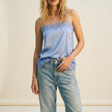 Light Blue Lace Trim Satin Slip top