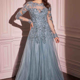 Andrea & Leo MA108 Dress Lace Layered Tulle Long Sleeve Gown