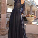 Nox Anabel MF101 Long V-Neck Embellished Bodice 3/4 Sleeve A-line Gown
