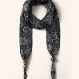 Multi-Functional Floral Satin Scarf With Jade Bead Accents