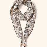 Multi-Functional Floral Satin Scarf With Jade Bead Accents