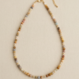 Handmade Natural Stone Beaded Necklace with Moon Pendant