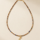 Handmade Natural Stone Beaded Necklace with Moon Pendant