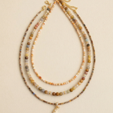 Handmade Natural Stone Beaded Necklace with Moon Pendant