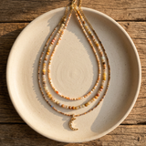 Handmade Natural Stone Beaded Necklace with Moon Pendant