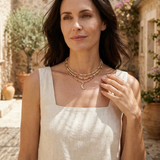 Handmade Natural Stone Beaded Necklace with Moon Pendant