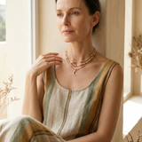 Handmade Natural Stone Beaded Necklace with Moon Pendant