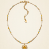 Natural Stone Beaded Necklace with Sun Pendant