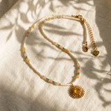 Natural Stone Beaded Necklace with Sun Pendant