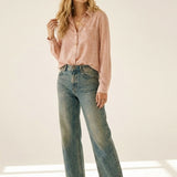 Pink Animal print shirt in sheer fabric with Button-Up Shirt and Pocket