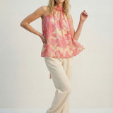 Pink Floral Soft Chiffon Halter Top