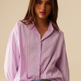 Pink striped poplin shirt embellished with strass
