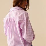 Pink striped poplin shirt embellished with strass