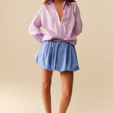 Pink striped poplin shirt embellished with strass