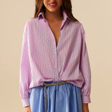 Pink striped poplin shirt embellished with strass