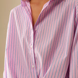 Pink striped poplin shirt embellished with strass