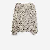 Polka Dot Button-Up chiffon Shirt with Ruffles