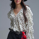 Polka Dot Button-Up chiffon Shirt with Ruffles