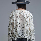 Polka Dot Button-Up chiffon Shirt with Ruffles